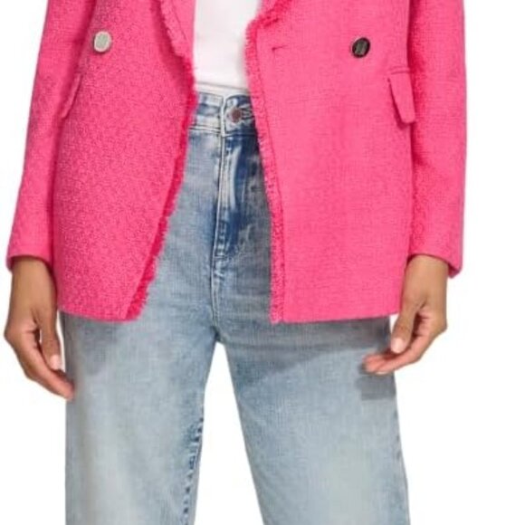 Karl Lagerfeld PARIS Women's Tweed Long Sleeve Blazer in Fuschia Size 12 - Picture 4 of 8